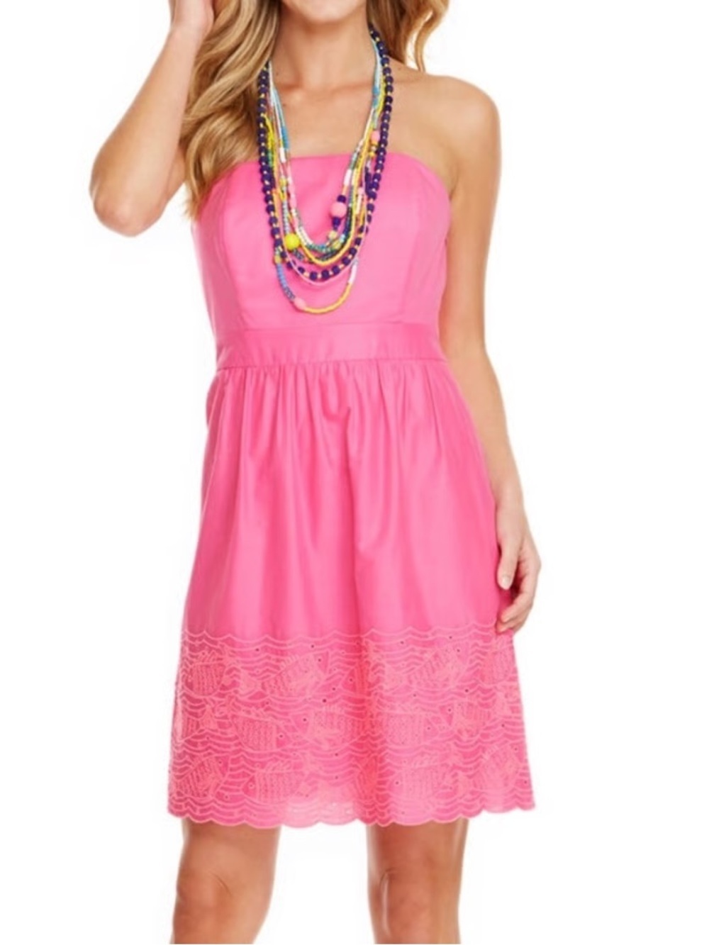 *VINEYARD VINES* Hot Pink Strapless Fish Eyelet Skirt Dress Size 4